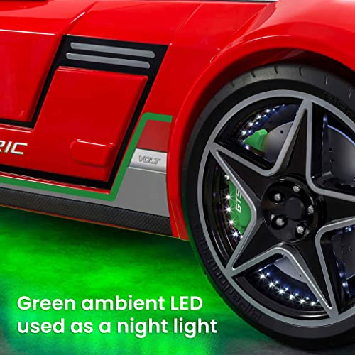 Cilek GTS EV Twin Race Car Bed, Remote Control, LED Lights, EV Sound FX, Vegan Leather Interior, License Plate, Red
