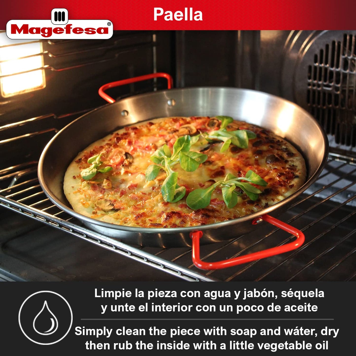 MAGEFESA® Carbon - paella pan 12 in - 30 cm and 4 Servings, made in Carbon Steel, with dimples for greater resistance and lightness, ideal for cooking outdoors, cook your own Valencian paella