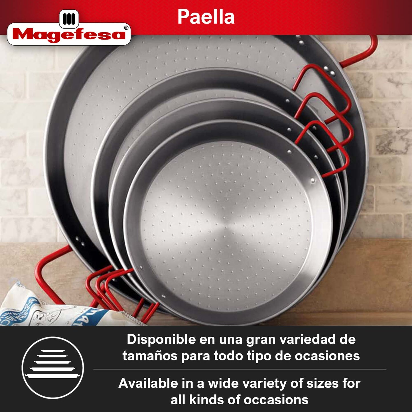 MAGEFESA® Carbon - paella pan 12 in - 30 cm and 4 Servings, made in Carbon Steel, with dimples for greater resistance and lightness, ideal for cooking outdoors, cook your own Valencian paella