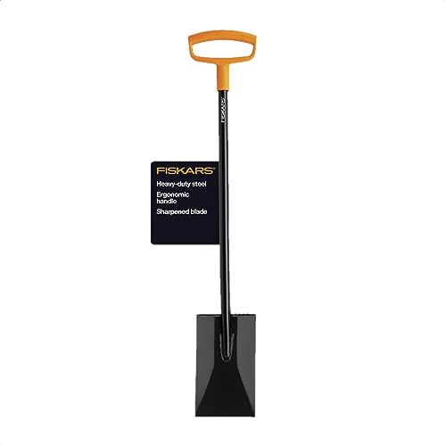 Fiskars Square Garden Spade Shovel - 46" - Steel Flat Shovel with D-Handle - Garden Tool for Digging, Lawn Edging, Pruning - Heavy Duty Weed Puller Tool - Black/Orange