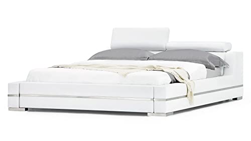 ZURI Hera White Leather Platform Bed - California King