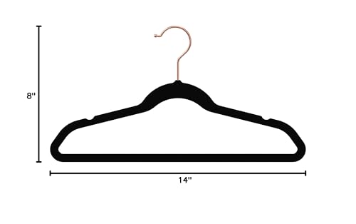 Smartor Kids Velvet Hangers 50 Pack, 14'' Inch Premium Non Slip Kids Felt Hangers for Closet, Space Saving Toddler Clothes Hanger for Youth's Childrens' Clothes (Rose Gold Hook)- Black