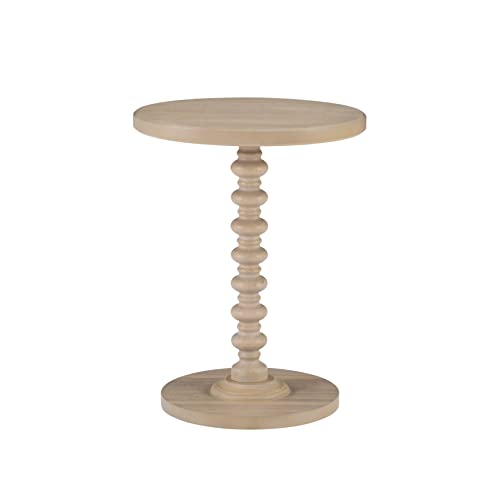 Powell Natural Tarkin Round Wood Turned Spindle Pedestal Side Accent Table