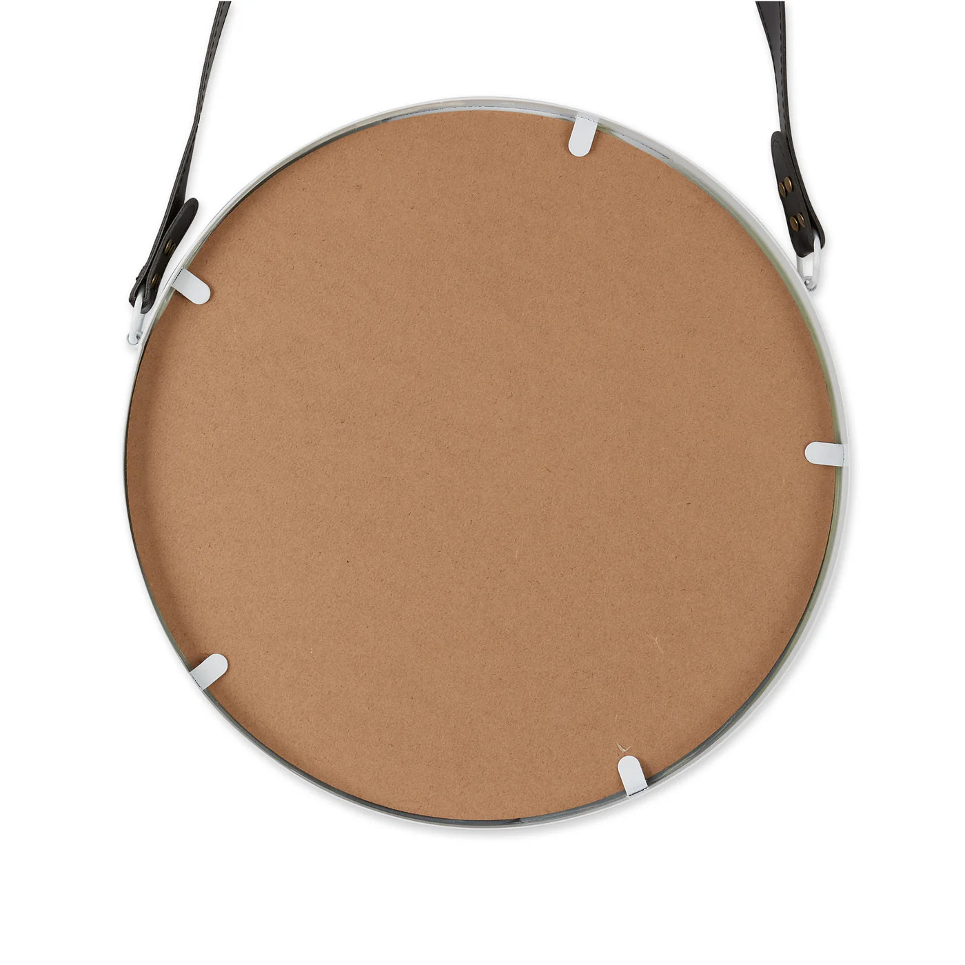 Hanging White Mirror with Faux Leather Strap