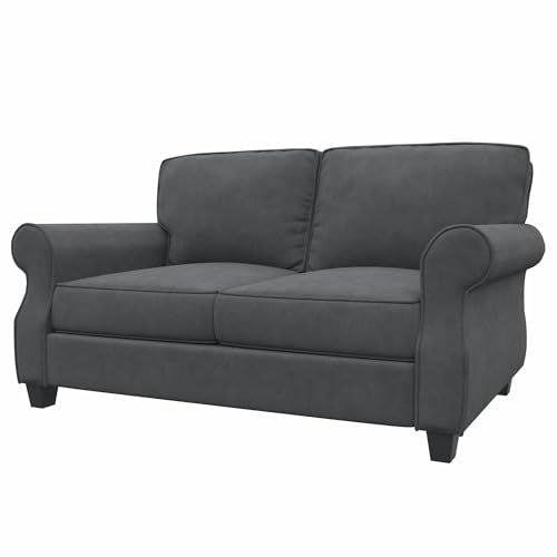 Loveseat Sofa - 56" Small Couch Mid Century Modern Flannel Love Sofas Small Space Saving Upholstered 2 Seater Love Seat Couches for Living Room Bedroom Home Office Apartment and Small Space, Dark Grey