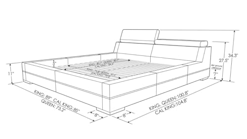 ZURI Hera Genuine Black Leather Platform Bed with Adjustable Headrests - Queen