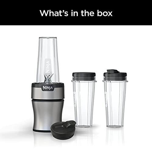 Ninja BN301 Nutri-Blender Plus Compact Personal Blender, 900-Peak-Watt Motor, Frozen Drinks, Smoothies, Sauces & More, (3) 20 oz. To-Go Cups, (2) Spout-Lids (1) Storage-Lid, Dishwasher Safe, Silver