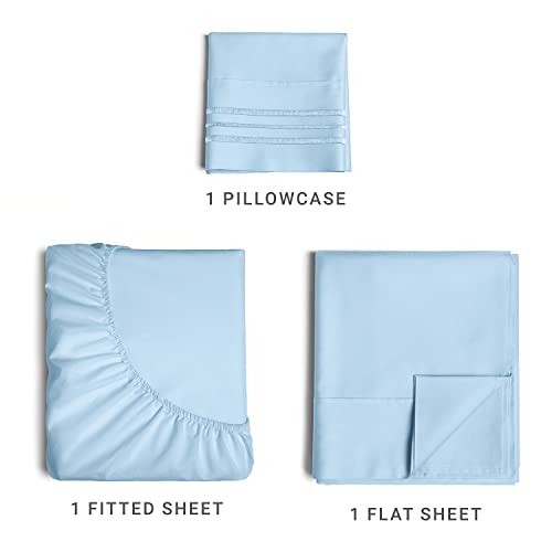 Twin XL Size 3 Piece Sheet Set - Comfy Breathable & Cooling Sheets - Hotel Luxury Bed Sheets for Women & Men - Deep Pockets, Easy-Fit, Soft & Wrinkle Free Sheets - Light Blue Oeko-Tex Bed Sheet Set