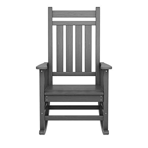 SERWALL Outdoor Rocking Chair Set of 2, HDPE Rocking Chairs for Adult, All Weather Porch Rockers for Lawn Garden, Grey