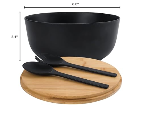 LOVYANXUE Bamboo Fiber Salad Bowl with Servers Set Large 9.8inches Nature Bamboo Mixing Bowl with Servers with Lid Spoon and Fork for Fruits,Salads and Vegetables