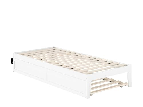 AFI, Colorado Twin XL Platform Bed with Twin XL Trundle and USB Charger,White