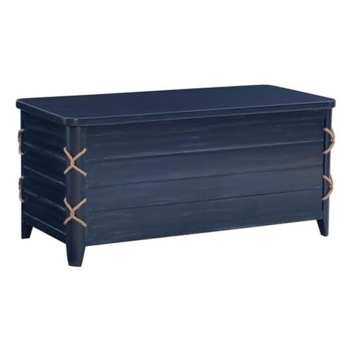 Linon Zana Wood Rope Cedar Lined Storage Chest in Blue