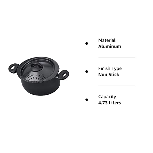 Bialetti Oval Aluminum 5.5 Quart Pasta Pot with Strainer Lid, Nonstick, Black