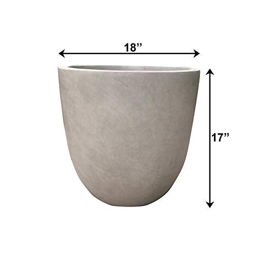 Kante 18 Inch Dia Round Concrete Planter, Indoor Outdoor Large Plant Pot with Drainage Hole and Rubber Plug for Home Patio Garden, Weathered Concrete