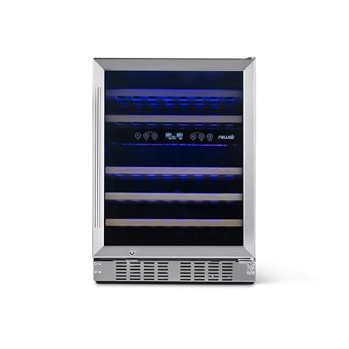 NewAir 24" Wine Cooler, 46 Bottle Dual Zone Wine Refrigerator, Built-in Small Wine Fridge | Stainless Steel Mini Fridge with Lock and Recessed Kickplate, for Home Kitchen Cabinet, Bar Cabinet