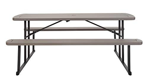 COSCO Outdoor Living 6 ft. Folding Picnic Table, Taupe Wood Grain with Brown Legs