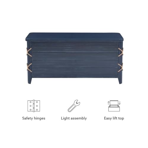 Linon Zana Wood Rope Cedar Lined Storage Chest in Blue