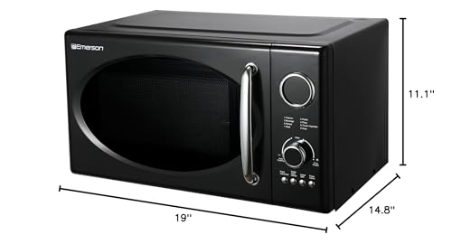 Emerson MWRG0901BK Retro Compact Countertop 800W Microwave Oven with 1,000W Grill Function, LED Display, 5 Power Levels, 8 Auto Menus, Glass Turntable and Child Safe Lock, 0.9 Cu. Ft., Black