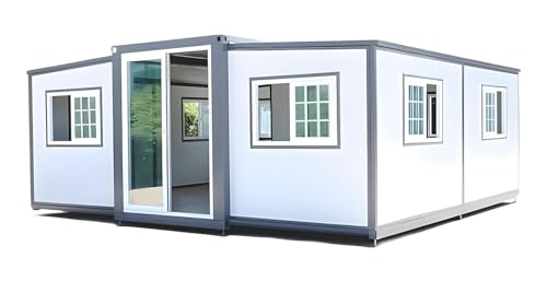 Portable Prefabricated Tiny Home 19x20ft, Foldable Container House to Live in for Adults, Office, Booth, Warehouse & Rental Income, Prefab Outdoor Storage Shed(with 2 Bedrooms & Restroom)