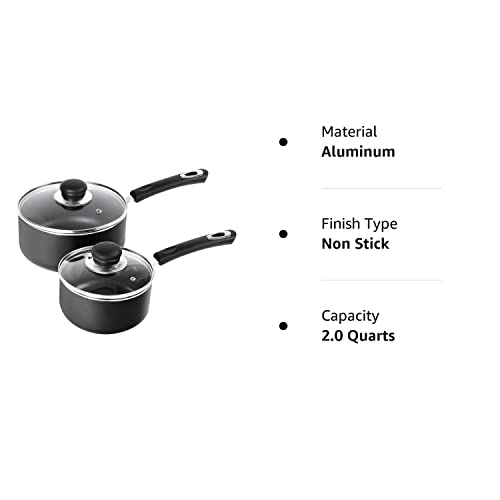 Utopia Kitchen Nonstick Saucepan Set with Lid - 1 Quart and 2 Quart Multipurpose Pots Set Use for Home Kitchen or Restaurant (Grey-Black)