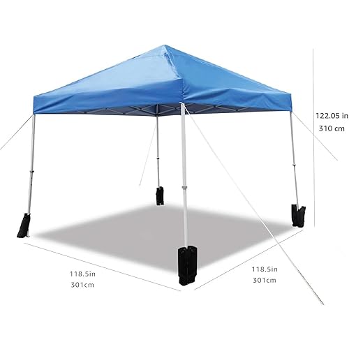 Amazon Basics Outdoor Pop Up Canopy with Wheeled Carry Bag, 10x10 ft, 8 Pegs and 4 Ropes, 4 Weighted Bags, Blue
