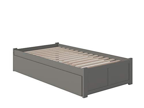 AFI Concord Twin Extra Long Platform Bed with Footboard and Twin Extra Long Trundle in Grey