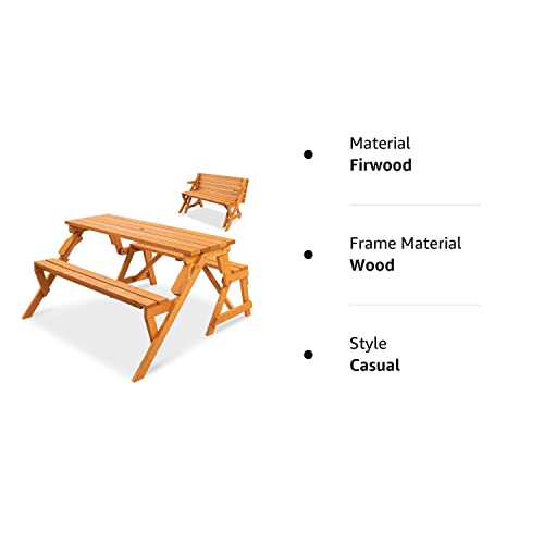 Best Choice Products 2-in-1 Transforming Interchangeable Outdoor Wooden Picnic Table Garden Bench for Backyard, Porch, Patio, Deck w/Umbrella Hole - Natural