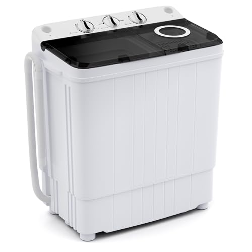 Giantex Portable Washing Machine, 17.6lbs Compact Portable Washer Twin Tub Combo with Pump Drain, 11lbs Laundry Wash 6.6lbs Clothes Spin, Lavadora Portatil for Apartment RV Dorm (Black & White)