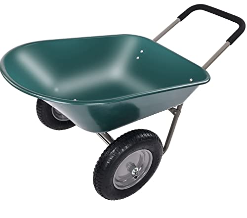 Elevon Dual-Wheel Home Garden Yard Utility Wheelbarrow Cart with Built-in Stand