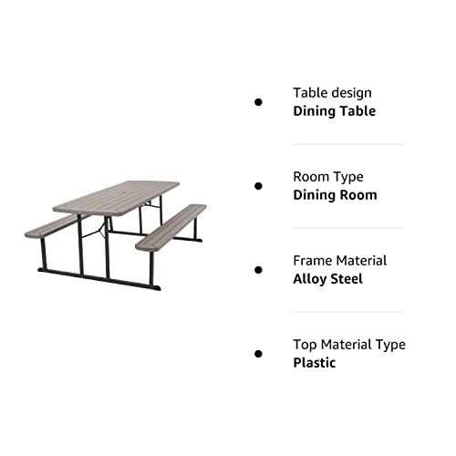 COSCO Outdoor Living 6 ft. Folding Picnic Table, Taupe Wood Grain with Brown Legs