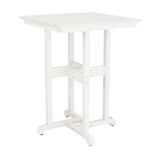 Homenjoy 37.5" H Outdoor Bar Table，HDPE Bar Height Table with Weather Resistant Top, Square Outdoor Patio Table, White