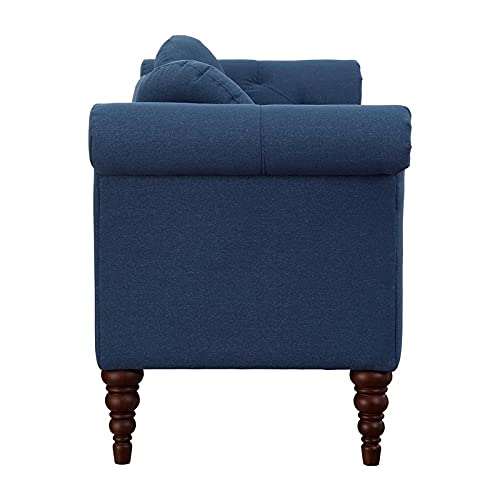 Pemberly Row 20.5" Traditional Fabric Settee with 2 Pillows in Blue
