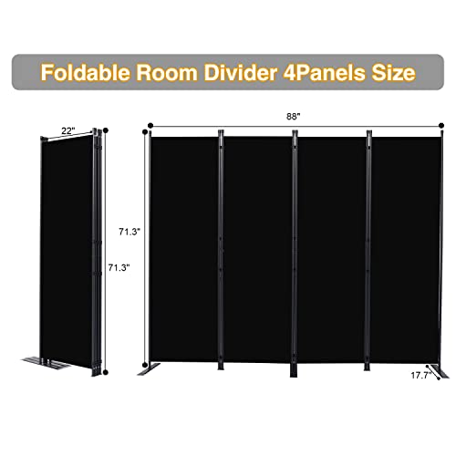 CHOSENM Room Divider, 4 Panel Folding Privacy Screens with Wider Feet, 6 Ft Portable Room Partition for Room Separator, Room Divider Panel 88" W X 71" H, Partition Room Dividers Freestanding，Black