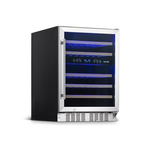 NewAir 24" Wine Cooler, 46 Bottle Dual Zone Wine Refrigerator, Built-in Small Wine Fridge | Stainless Steel Mini Fridge with Lock and Recessed Kickplate, for Home Kitchen Cabinet, Bar Cabinet