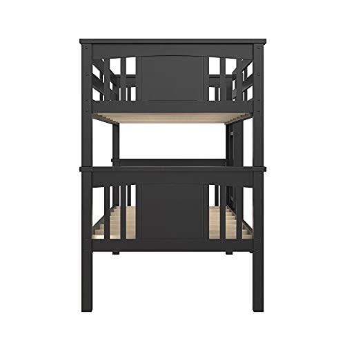 DHP Dylan Twin Over Twin Bunk Bed, Espresso, Sturdy Wood Construction, Converts to 2 Twin Beds, Guard Rails, Step Ladder