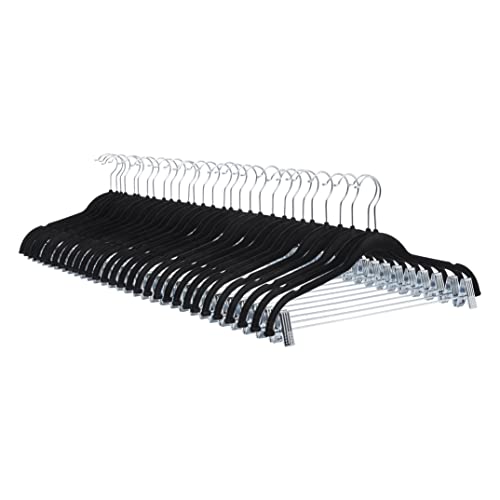 Amazon Basics Velvet, Non-Slip Closet Skirt Clothes Hangers with Clips, Pack of 24, Black/Silver