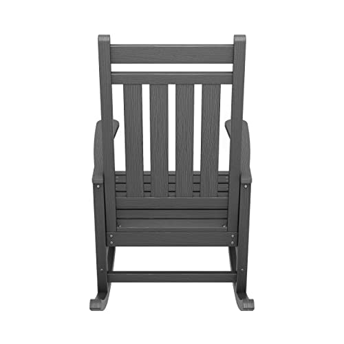 SERWALL Outdoor Rocking Chair Set of 2, HDPE Rocking Chairs for Adult, All Weather Porch Rockers for Lawn Garden, Grey