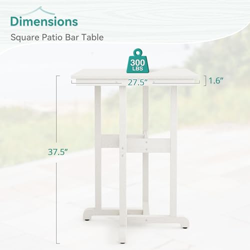 Homenjoy 37.5" H Outdoor Bar Table，HDPE Bar Height Table with Weather Resistant Top, Square Outdoor Patio Table, White