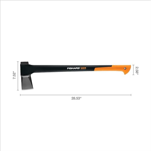 Fiskars X25 Splitting Axe - Wood Splitter for Medium to Large Size Logs with 28" Shock-Absorbing Handle - Black/Orange