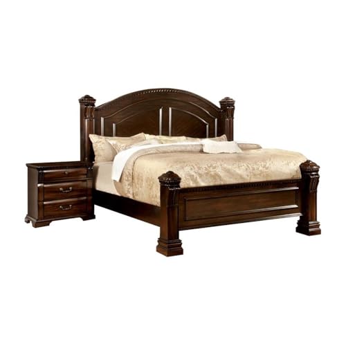 Furniture of America FOA Oulette 2-Piece Cherry Solid Wood Bedroom Set - Cal King + Nightstand