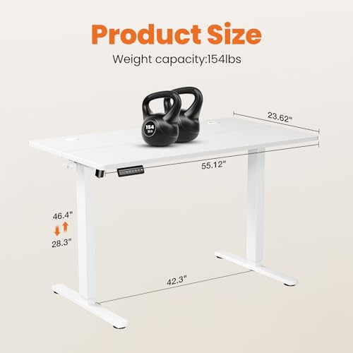 Sweetcrispy Electric Standing Desk Adjustable Height, 55 x 24 inch Sit Stand Up Desk, Ergonomic Home Office Table Computer Workstation Rising Gaming Work Desk, White