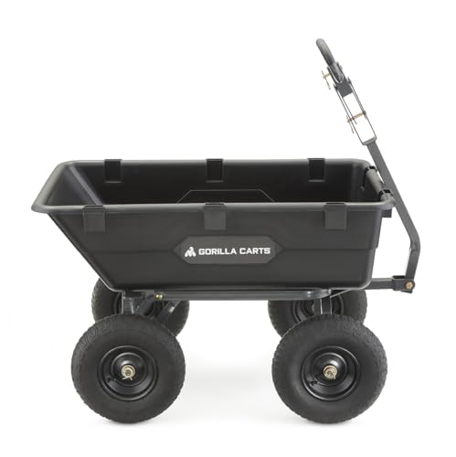 Gorilla Carts 6 Cu Ft Poly Yard Dump Cart and Utility Wagon, with Steel Frame and 1200 Pound Heavy Duty Capacity, for Lawn and Gardening, Black