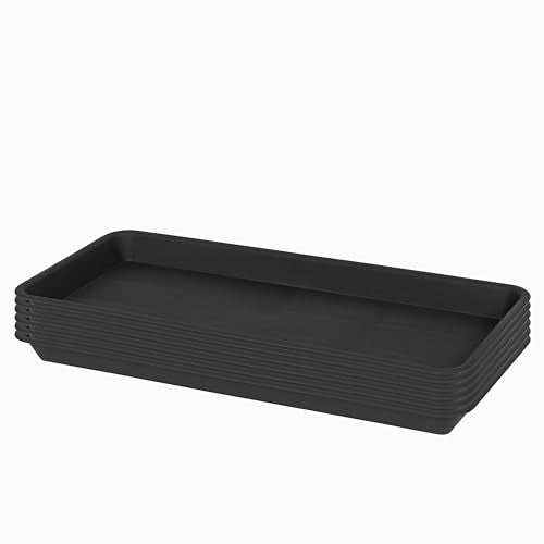 VUWEZ 6 Pack Plastic Plant Tray Saucer Rectangular, Heavy Duty Plant Trays Saucers for Indoors Outdoor, Plant Water Drip Tray for Flower Pot Planter, Windowsill Plant Tray (6 X 11 Inch, Black)