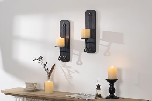 AimtoHome Wall Sconce Candle Holder Wall Mounted Metal and Wooden Candle Holders Home Decoration Wall Mounted Decorative Candle Holder, Set of 2