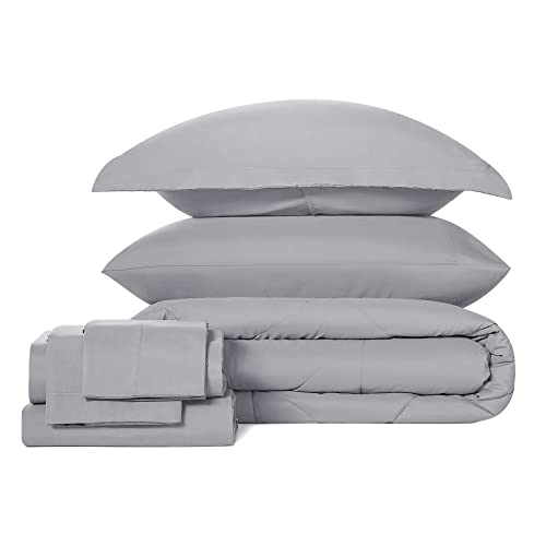 7-Pieces Comforter Sets with Comforter and Sheets Beige All Season Bedding Sets with Comforter, Pillow Shams, Flat Sheet, Fitted Sheet and Pillowcases (Light Grey, Full XL)