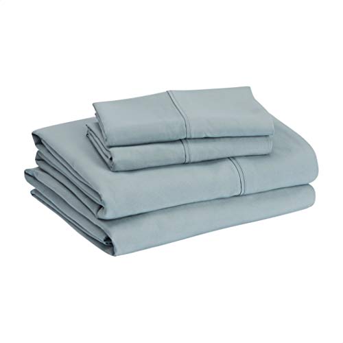 Amazon Basics Lightweight Super Soft Easy Care Microfiber 4-Piece Bed Sheet Set with 14-Inch Deep Pockets, Full, Spa Blue, Solid