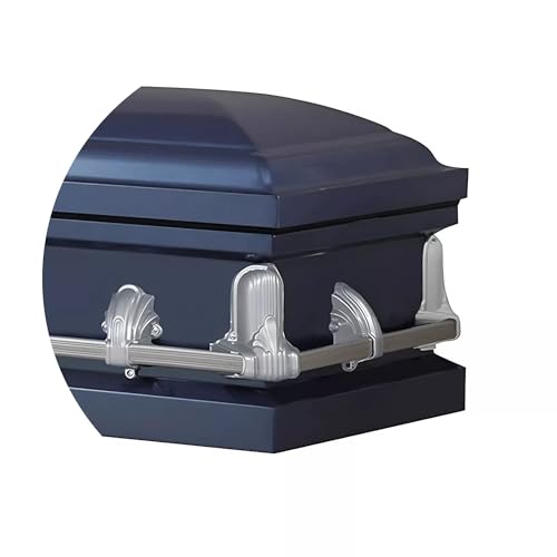 Titan Casket Andover Series Steel Casket (Dark Blue) Handcrafted Funeral Casket - Dark Blue Finish with Light Blue Crepe Interior