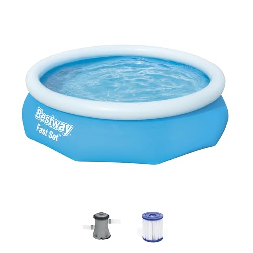 Bestway 57269E Fast Set Up 10ft x 30in Outdoor Round Inflatable Above Ground Swimming Pool Set with 330 GPH Filter Pump, Blue