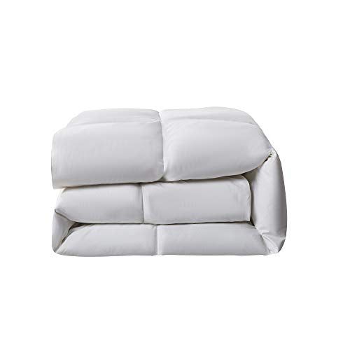 Serta Down Fiber Comforter Twin Size-All Season Duvet Insert, Luxury Fluffy Bed Comforter 100% Cotton 300 Thread Count Shell, Down Feather Fiber 500 Fill Power with Corner Taps, White 68x90inch