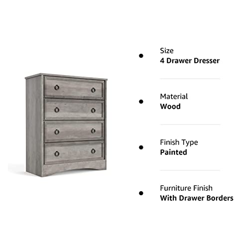 Modern 4 Drawer Dresser, Dressers for Bedroom, Tall Chest of Drawers Closet Organizers and Storage for Clothes - Easy Pull Handle, Textured Borders Drawers for Living Room, Hallway, Gray